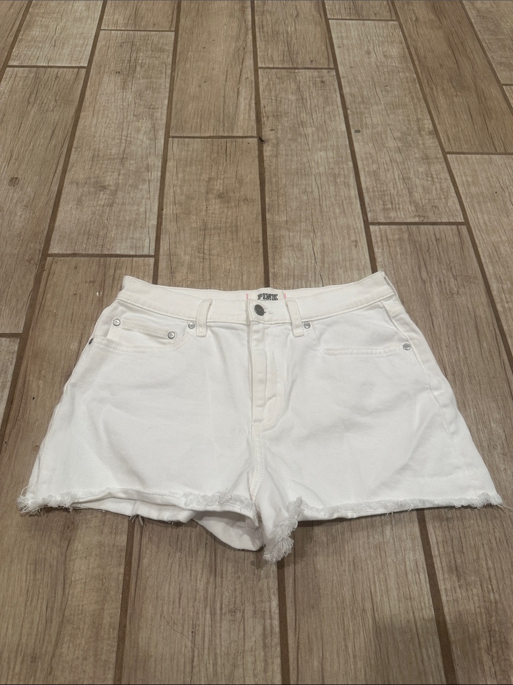 PINK Victoria's Secret White Frayed Hem Denim Shorts